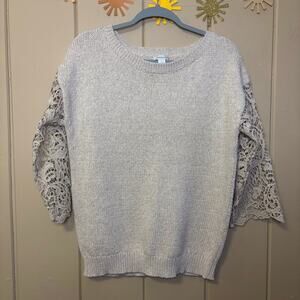 Sundance Lace Delight Pullover Sweater Light Heather Gray Size small